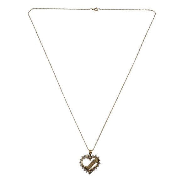 10K Yellow Gold Y2K 2000 Heart Diamond Pendant Chain Necklace 16.5" Long, E859 - Picture 10 of 10
